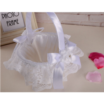 White Satin Lace Pure White Flower Girl Basket Wedding Ceremony Distributors for Wedding Supplies